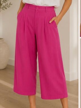 Anthropologie Wide-Leg Cropped Pants in Hot Pink